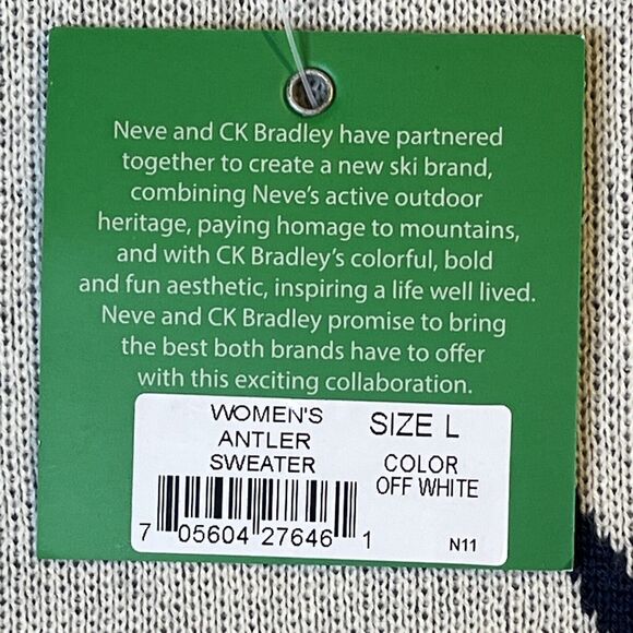 NWT Neve by CK Bradley Wool Sweater Off White Antlers Holiday Women’s Large - Picture 6 of 6